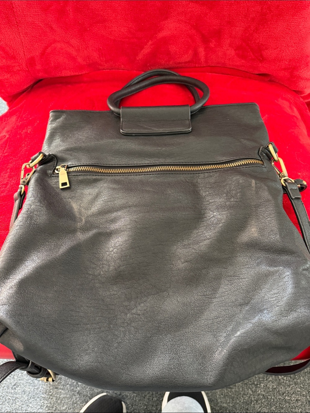 Black Leather Tote Crossbody Bag - Classic Women's Bag